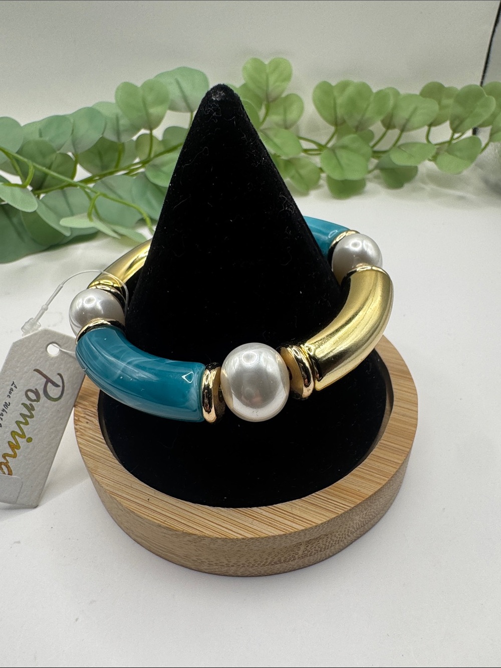 Pomina Turquoise, Pearl & Gold-Tone Statement Bracelet (BR 777/2ov) - Picture 3 of 5